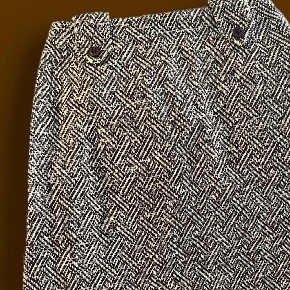 Rare Vintage Women's Wool Blend Herringbone Brown & Cream Skirt W/buttons - Picture 2 of 12